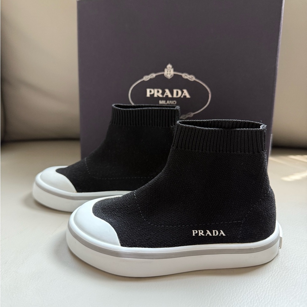 Prada Kids Black and White Sneakers